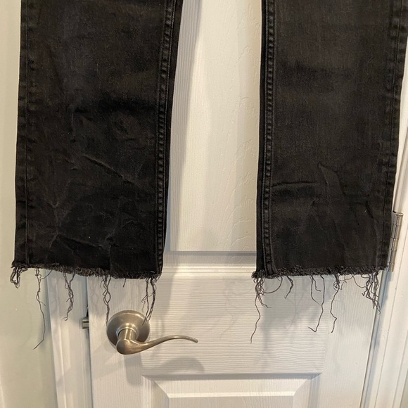 Everlane Size 30 Black Zip Up Stretch Cotton Denim Jeans Raw Hem Copped - Picture 4 of 13